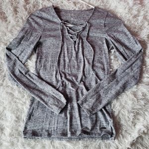 Hollister grey long sleeve lace up top